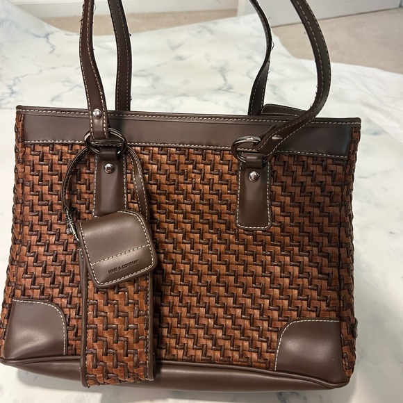 Brown Leather Handbag with Woven Design - Picture 1 of 4